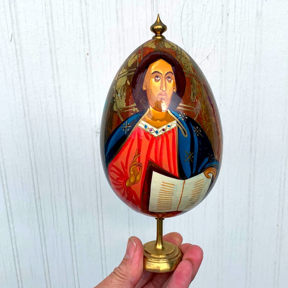 Russian hand painted Icon egg 30388 gold flake